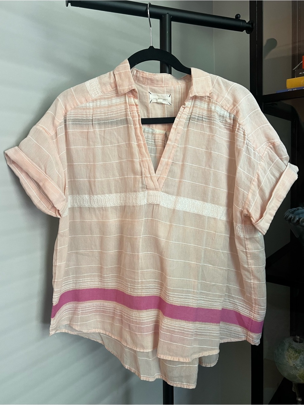 Lou & Grey Peach V-Neck Boxy Tunic with Pink Hem Stripe